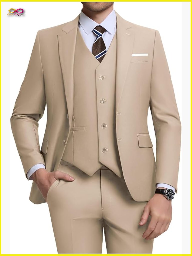 Slim Fit Three Piece Suit Set Modern Formal Blazer Vest Pants Wedding Business